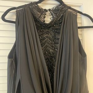 Elegant Gray Sleeveless Dress with Beaded Detail